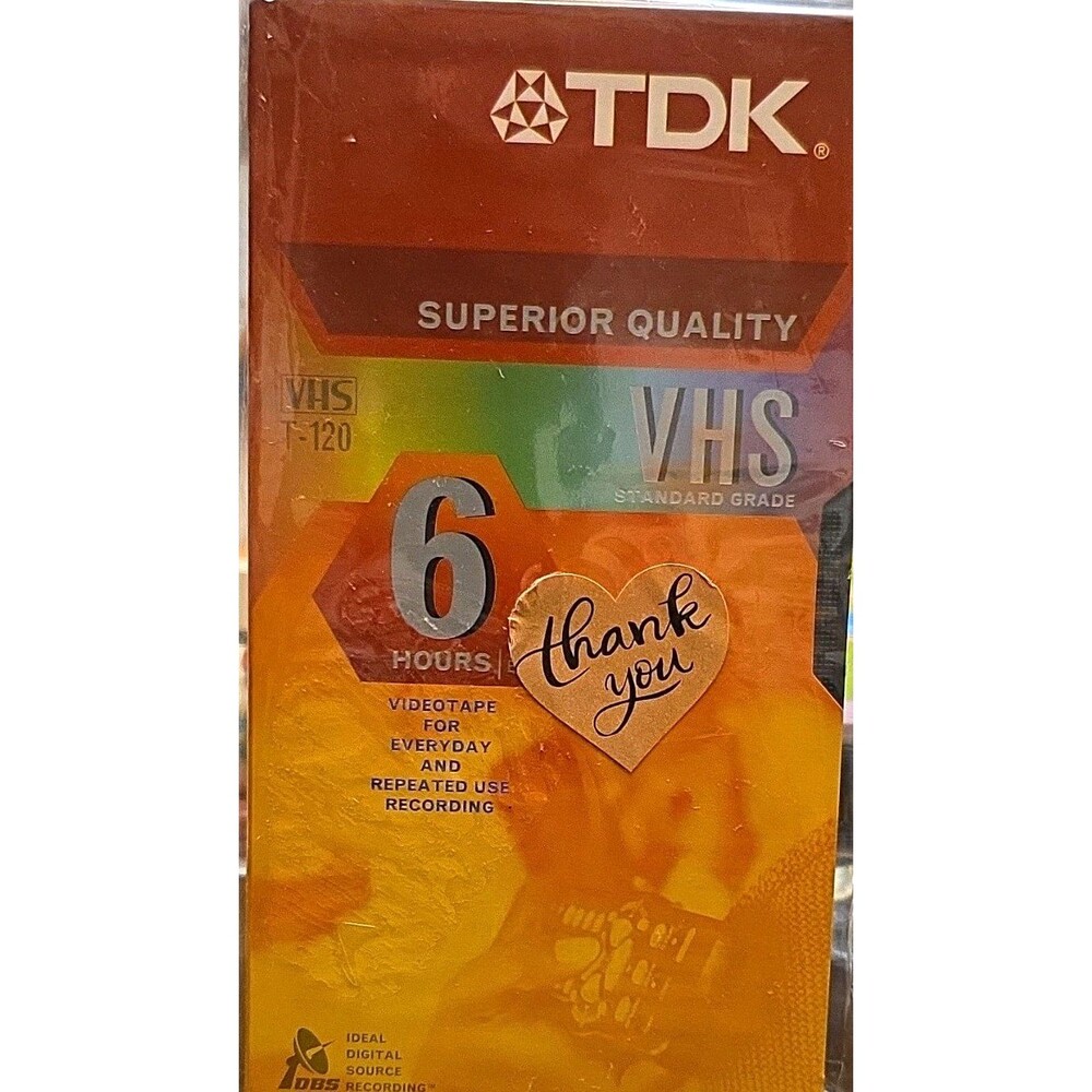 TDK T-120 VHS Blank Tape 6 Hours EP Recordable Rewind Reuse Sleeve